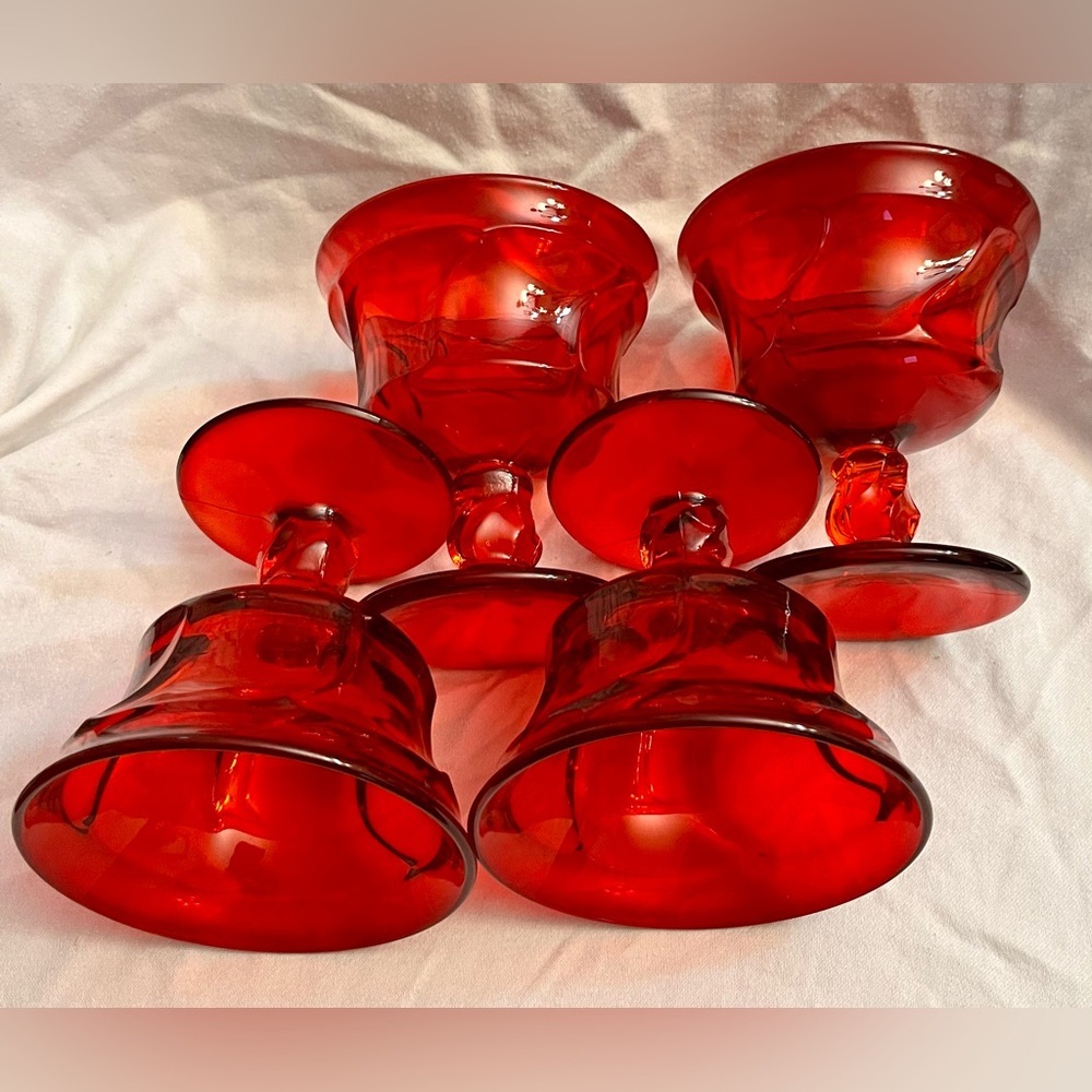 Fostoria Jamestown Ruby Red Sherbet Champagne Glasses Swirl Vintage Set of 4
